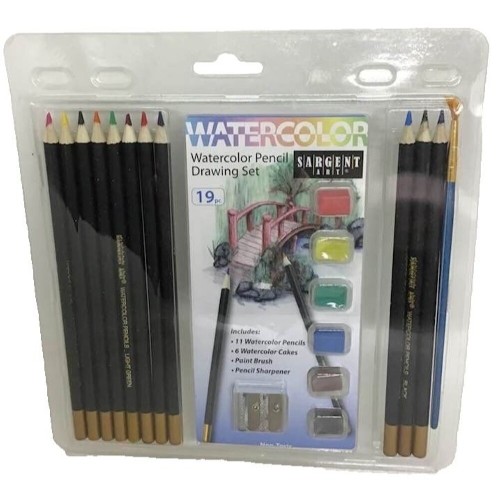 Watercolor Pencil Drawing Set Sargent Art Sharpener Color Cakes 19 pieces NEW